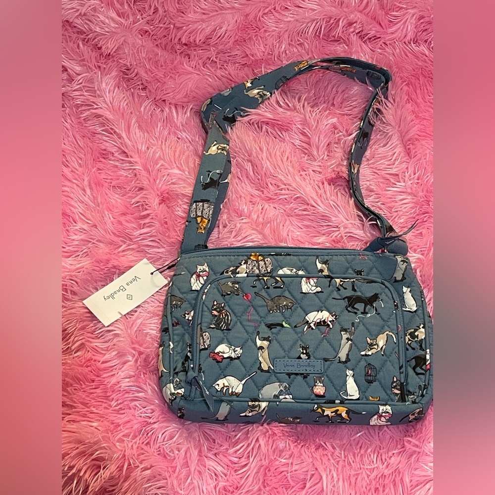 Vera Bradley Cat’s Meow Crossbody RFID Little Hipster Purse Bag Blue NWT
